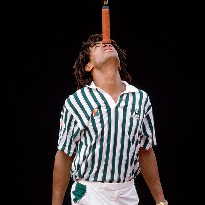 yannick noah racket on head