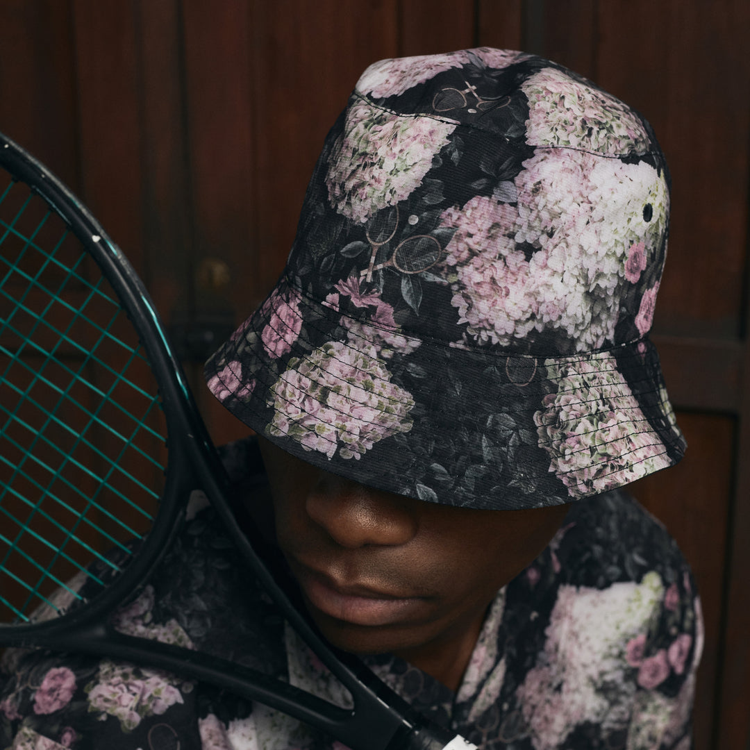 Reversible Bucket Hat Black Hydrangea